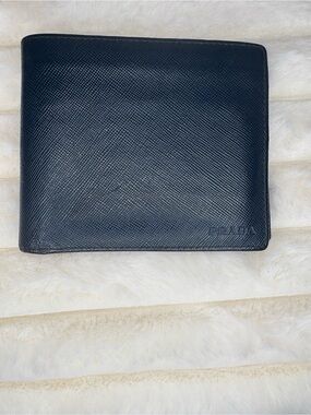 Authentic Prada Milano Navy Blue Saffiano Leather Bifold Wallet Italy Vintage